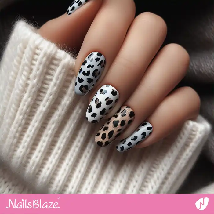White Nails with Leopard Print | Animal Print Nails - NB2530